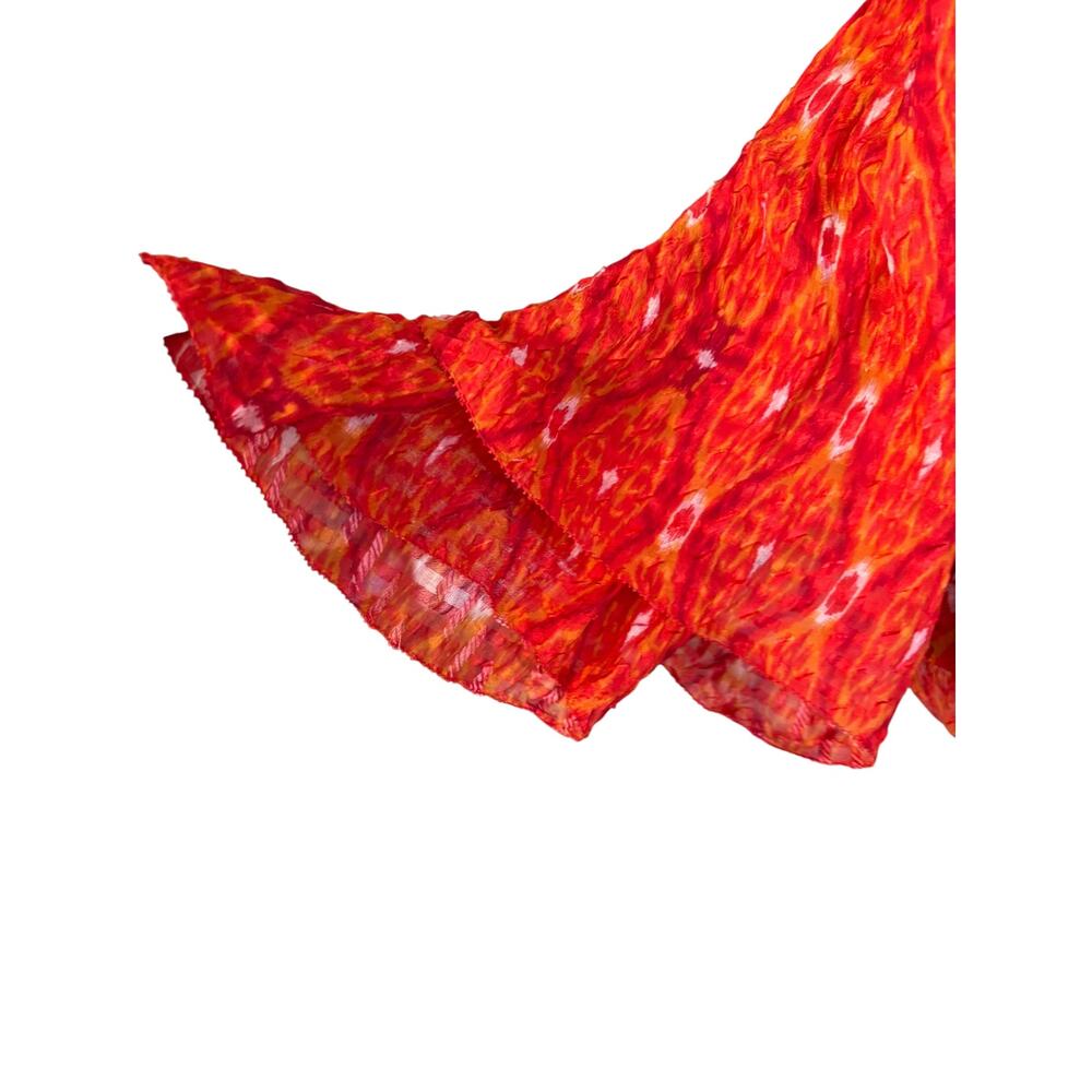 Tory Burch Orange Ikat Ruffle Blouse Top Size 12 Bergdorf Goodman Silk - Picture 9 of 15